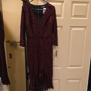 RACHEL Rachel Roy Red and Black Sheath Dress V-Neck 3/4 Sleeve